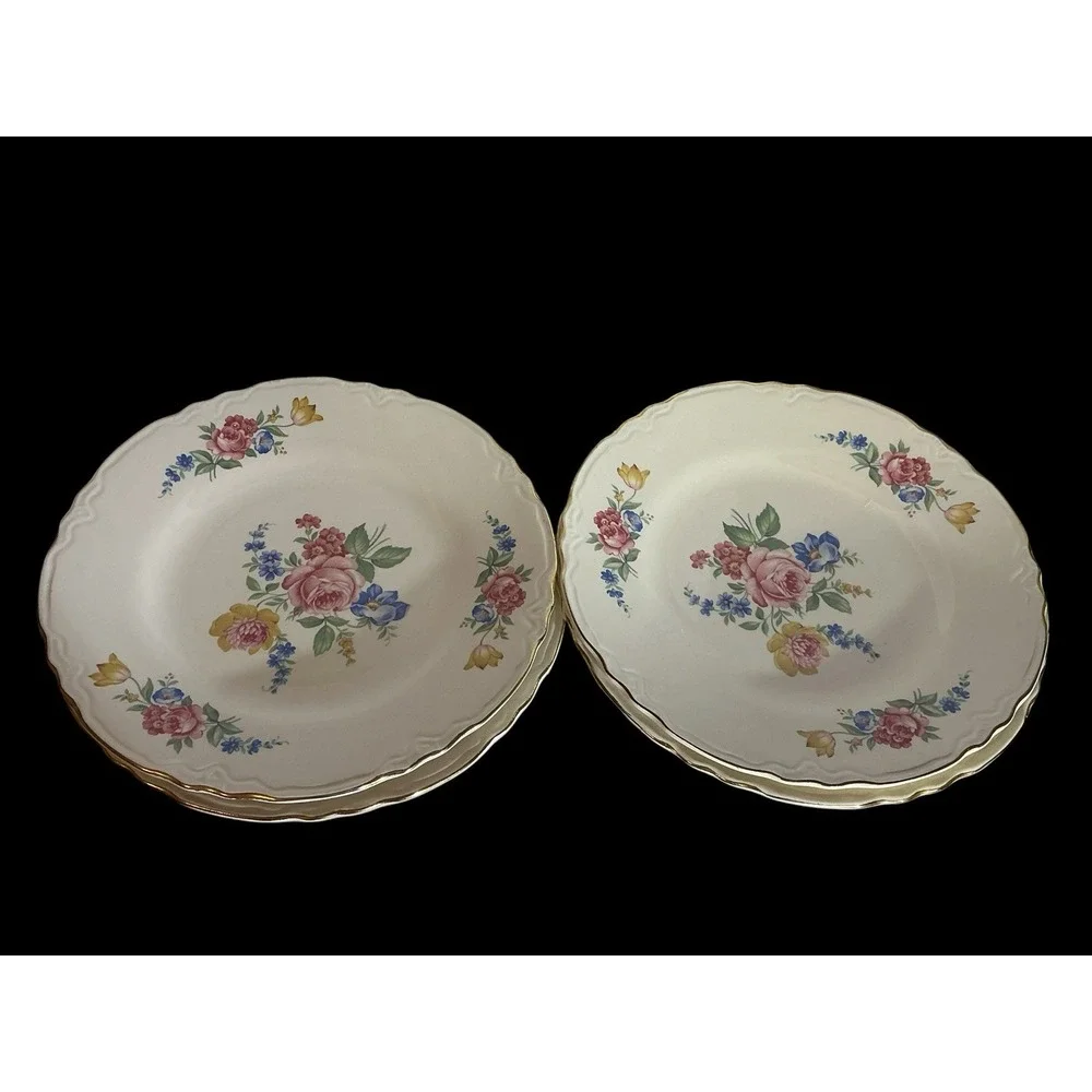 Vtg Set of 4 Floral Scio Hazel Pattern Dinner Plates Scalloped Rim Ceramic 9.25